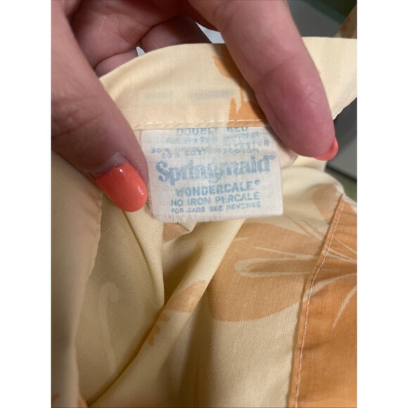 Vintage Peach Orange on Cream Springmaid MARIPOSA Butterfly Double Flat Sheet - Picture 6 of 7